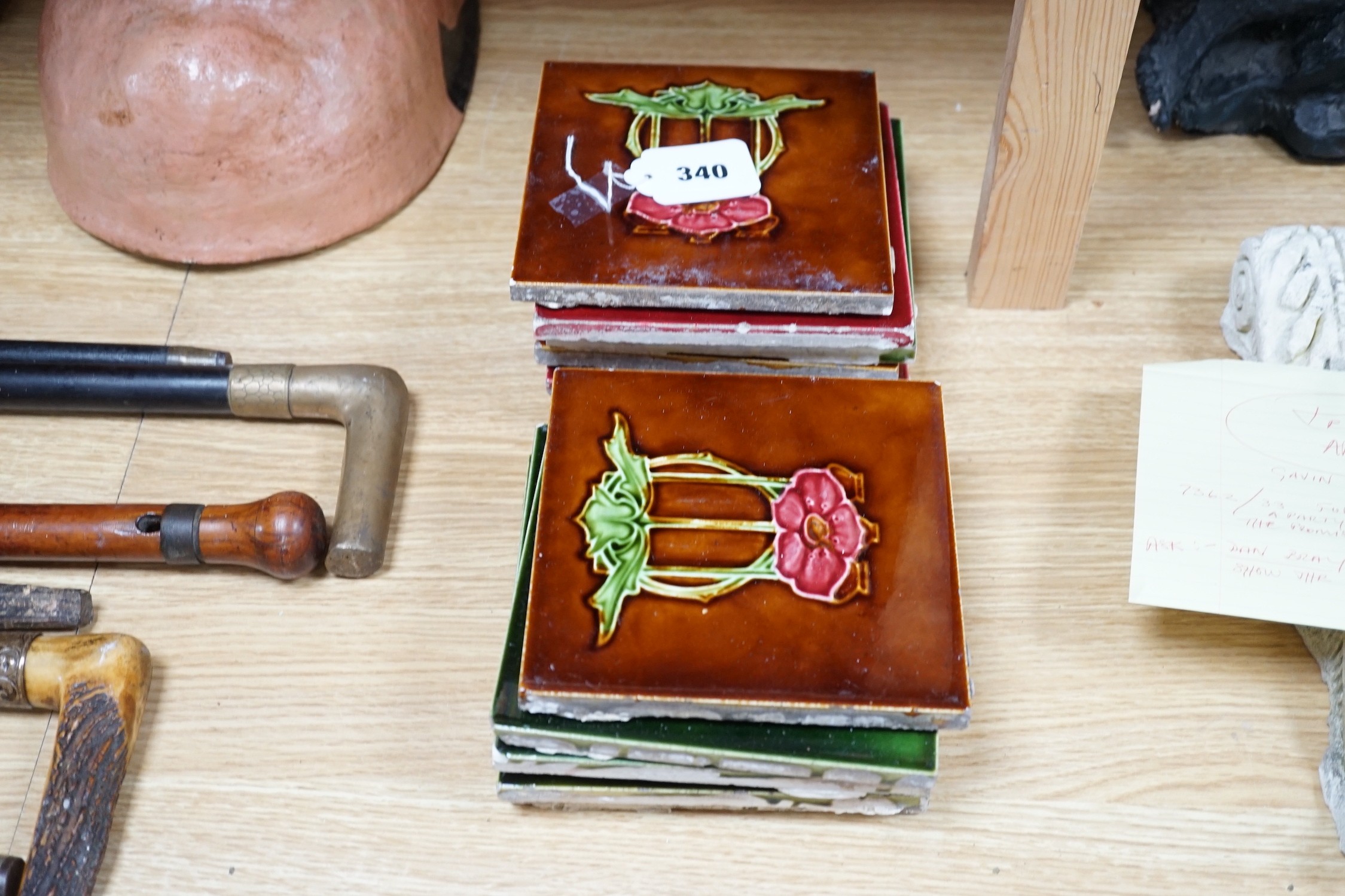 A set of 15 Art Nouveau tiles